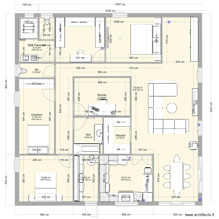 Maison Jo Le plessis. Plan de 10 pièces et 136 m2