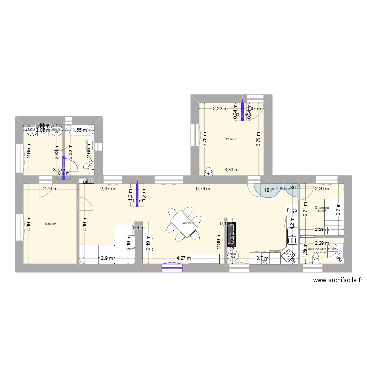 maison Lucia verrière + cuisine sans démolition 2eme. Plan de 6 pièces et 90 m2