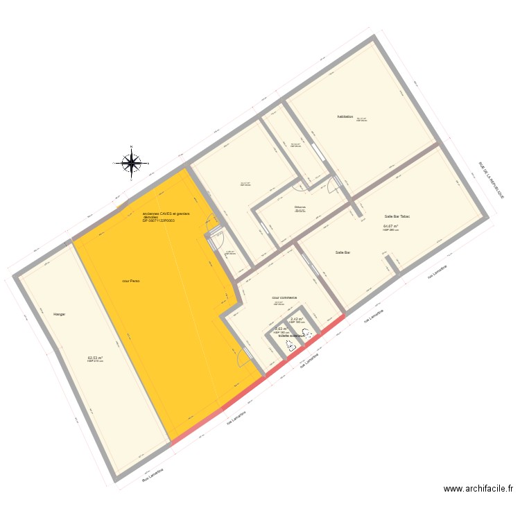 plan complet sans  cave et avec le decroché et mur realiser. Plan de 10 pièces et 283 m2