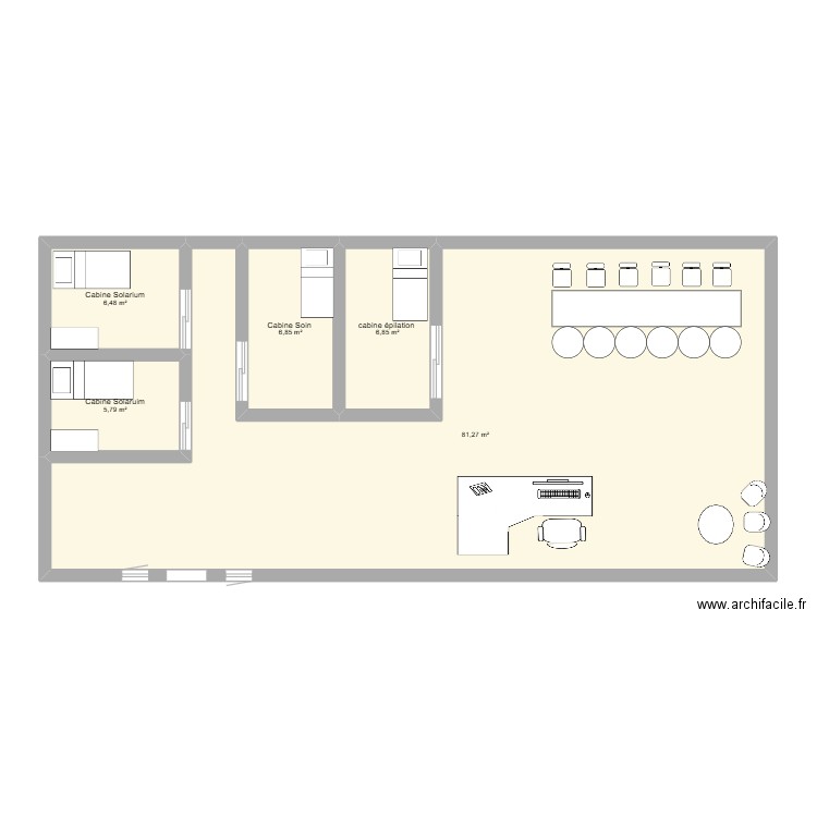 Plan institut beauté . Plan de 5 pièces et 107 m2