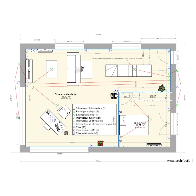 Etage Mas Elec. Plan de 3 pièces et 66 m2