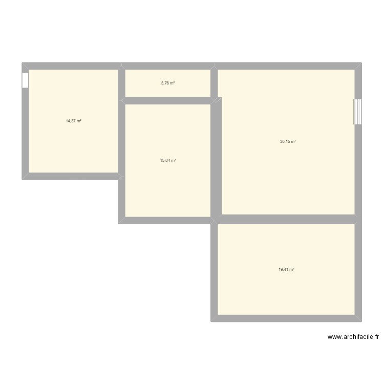 la caza. Plan de 5 pièces et 83 m2