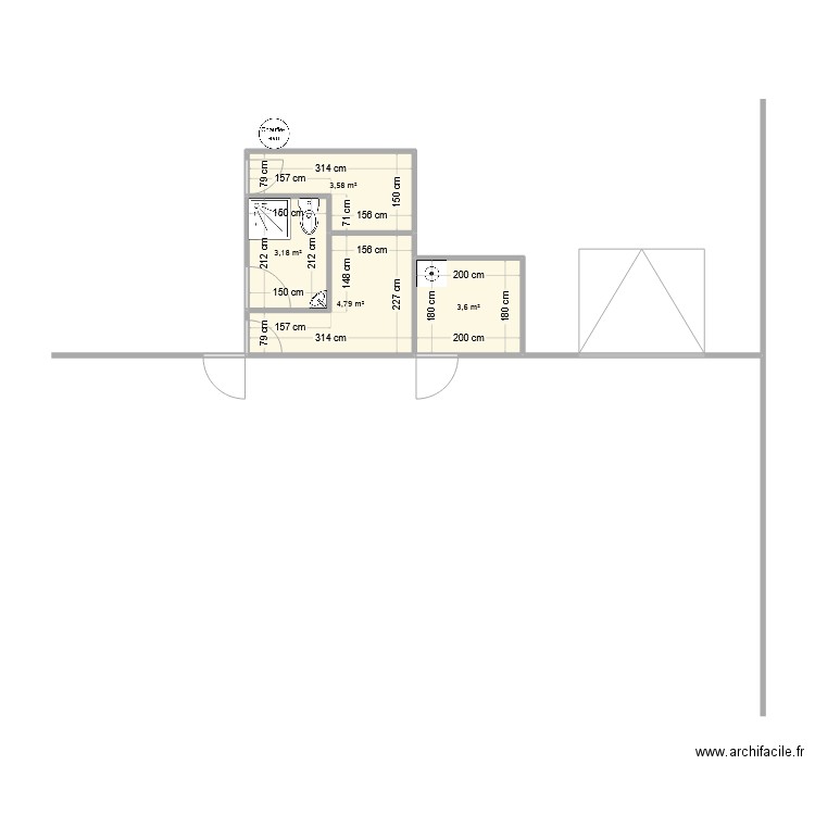 Vestiaire marbrerie n°3. Plan de 4 pièces et 15 m2