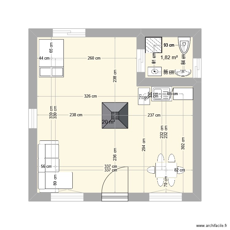 plan virgin river. Plan de 2 pièces et 22 m2