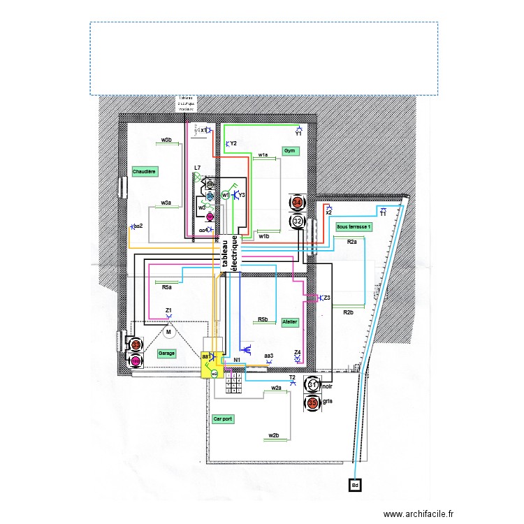 11-2024 caves avec câbles couleur  Schéma de position. Plan de 0 pièce et 0 m2