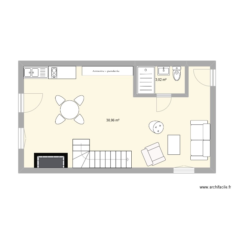 Abergement_entrée. Plan de 2 pièces et 42 m2