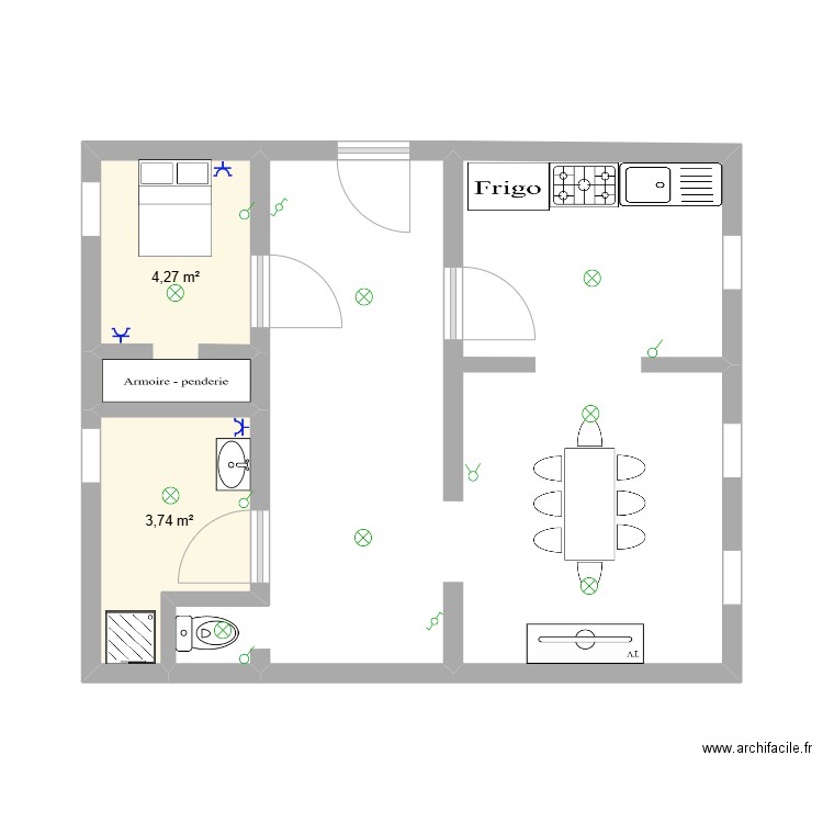 appartement f2. Plan de 2 pièces et 8 m2