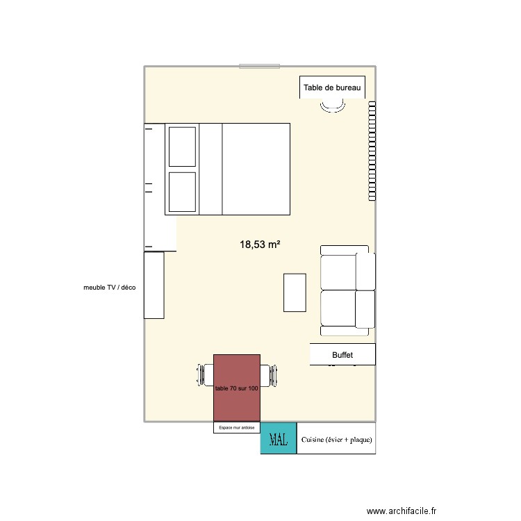 appart soldé. Plan de 1 pièce et 19 m2