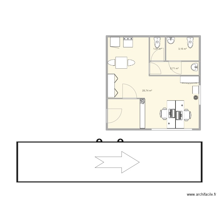 plan bascule 6*6 . Plan de 4 pièces et 33 m2