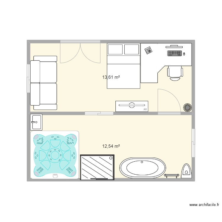 LEANDRE 2. Plan de 2 pièces et 26 m2