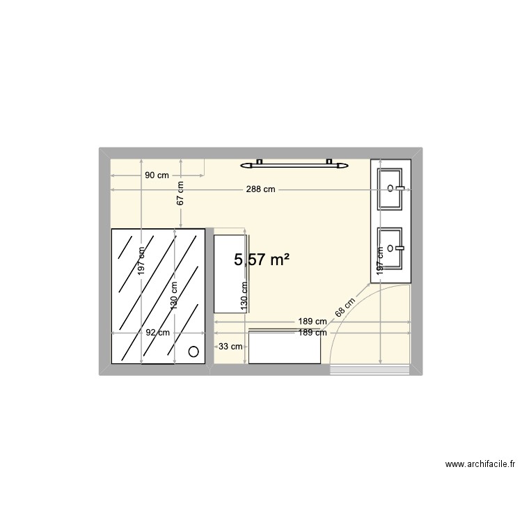 SDB. Plan de 1 pièce et 6 m2