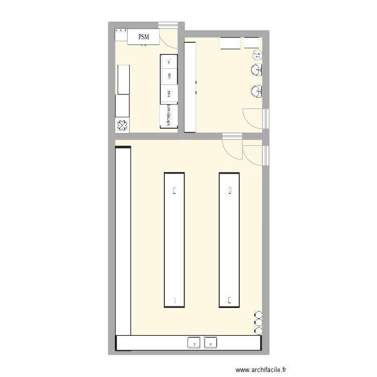 laboratoire biotechnologie. Plan de 3 pièces et 69 m2