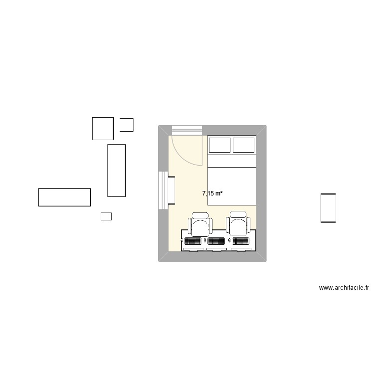 chambre 2. Plan de 1 pièce et 7 m2