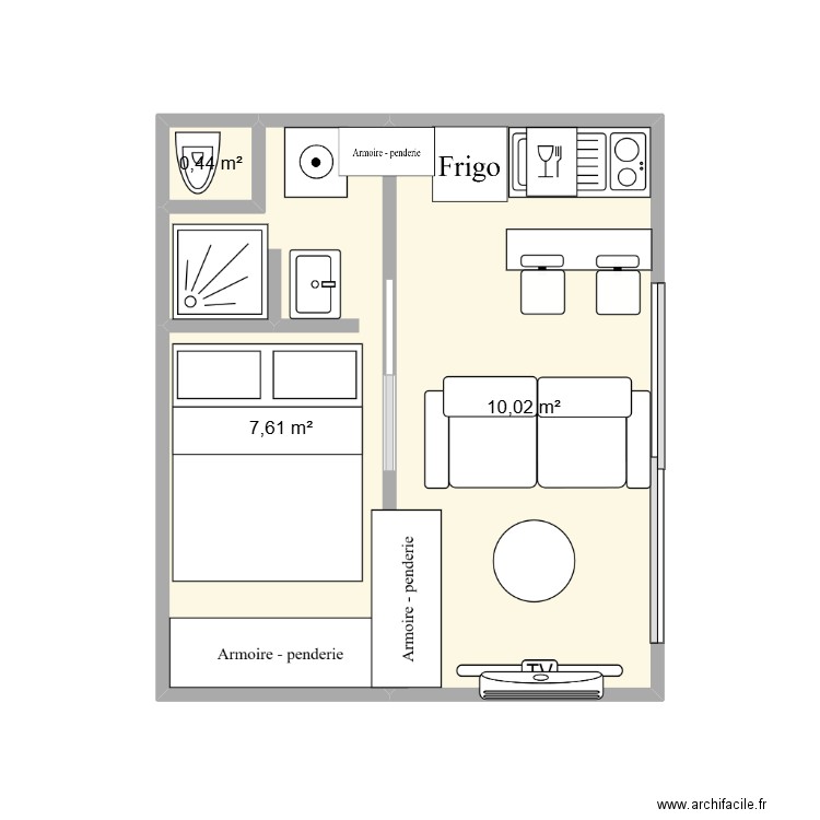 studio 2025. Plan de 3 pièces et 18 m2