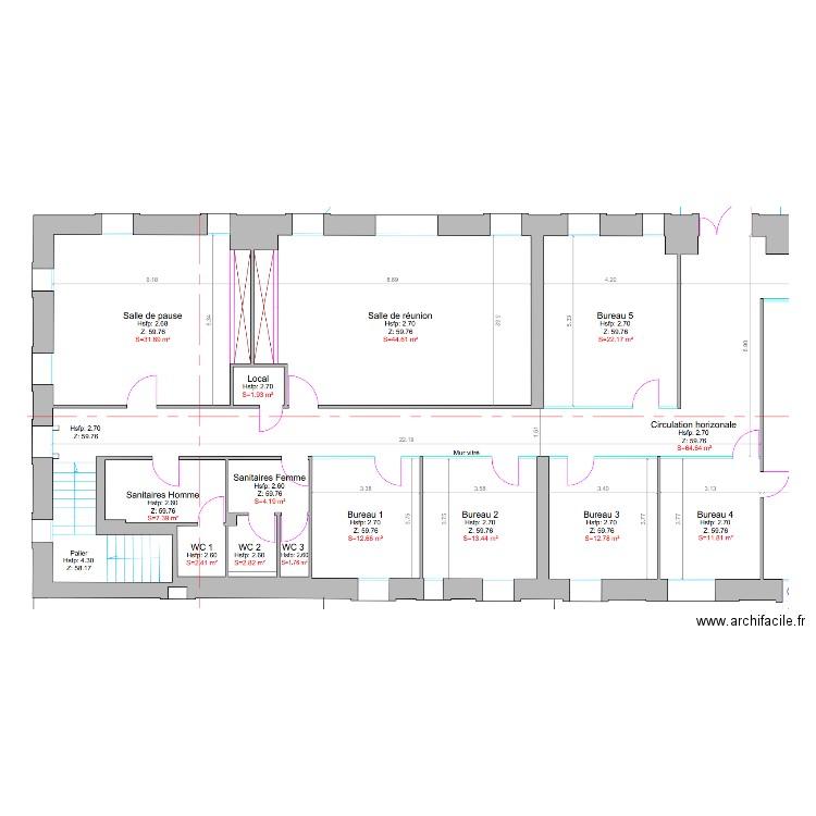 bureaux couloirs . Plan de 0 pièce et 0 m2