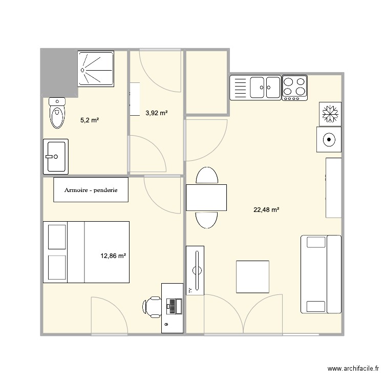 Appartement Les deux bassins. Plan de 6 pièces et 47 m2
