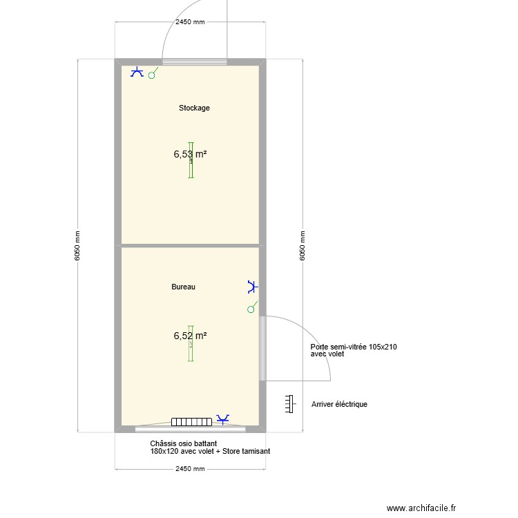 Dubois dewance stockage bureau. Plan de 2 pièces et 13 m2