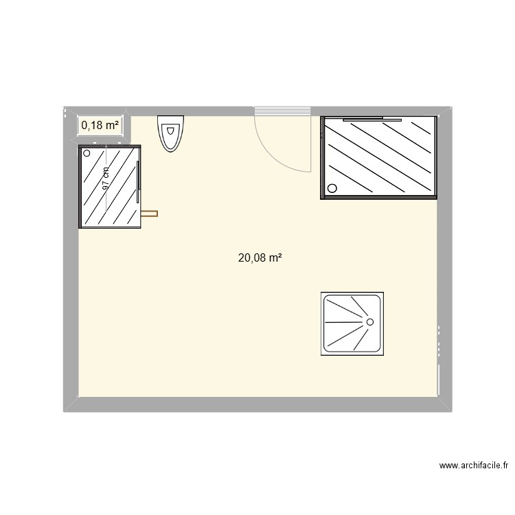 SDB ETAGE. Plan de 2 pièces et 20 m2