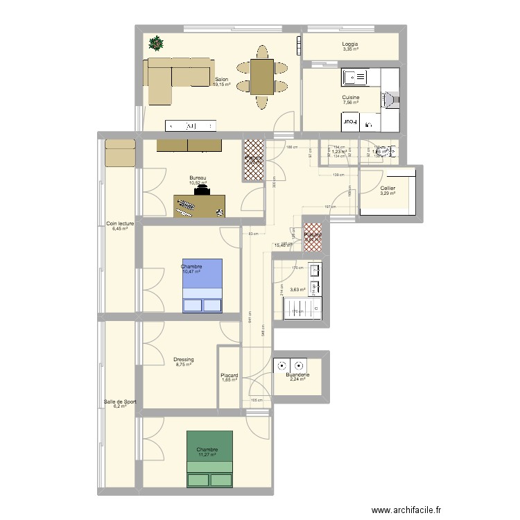 appart cenon modif toilettes. Plan de 17 pièces et 114 m2