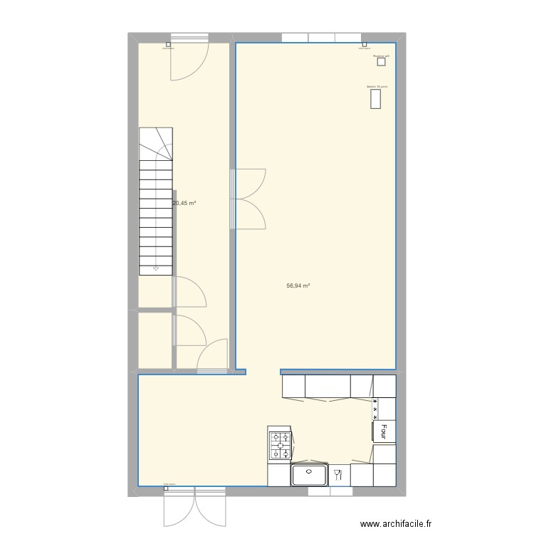 Etage 1. Plan de 2 pièces et 77 m2