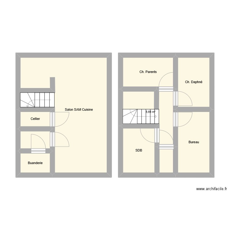 Maison. Plan de 10 pièces et 55 m2