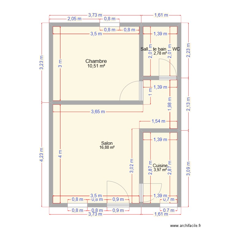 plan3. Plan de 4 pièces et 34 m2