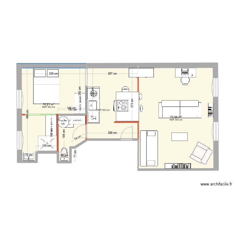 ALSACE6. Plan de 3 pièces et 46 m2