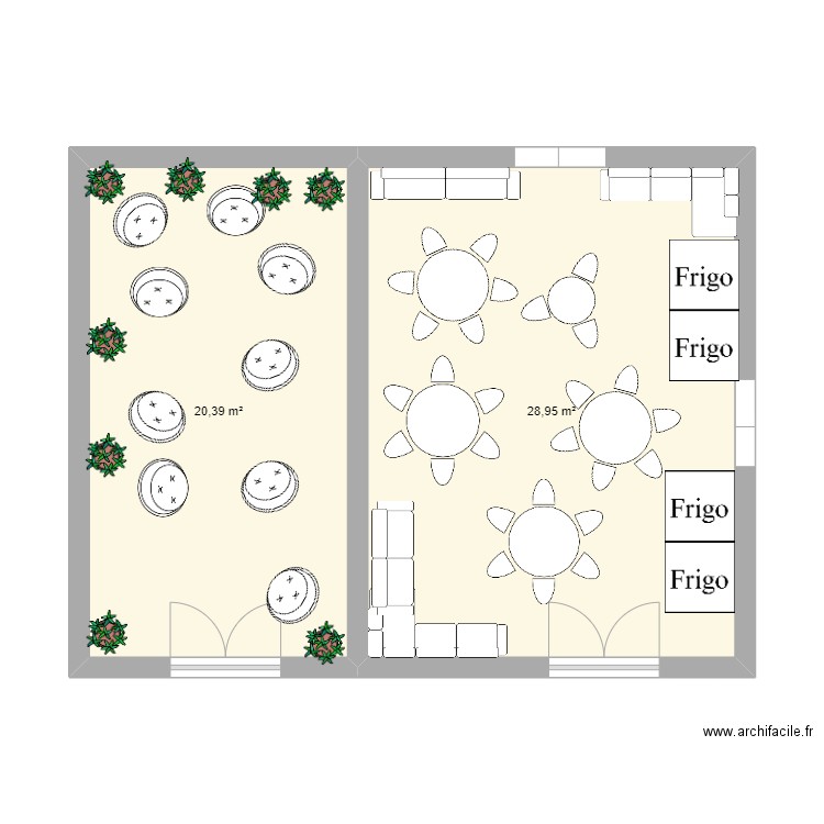 Plan cafète . Plan de 2 pièces et 49 m2