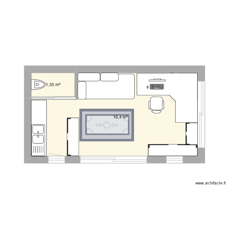 Bureau2. Plan de 2 pièces et 18 m2