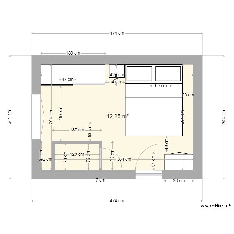 chambre2 rouillon. Plan de 1 pièce et 12 m2