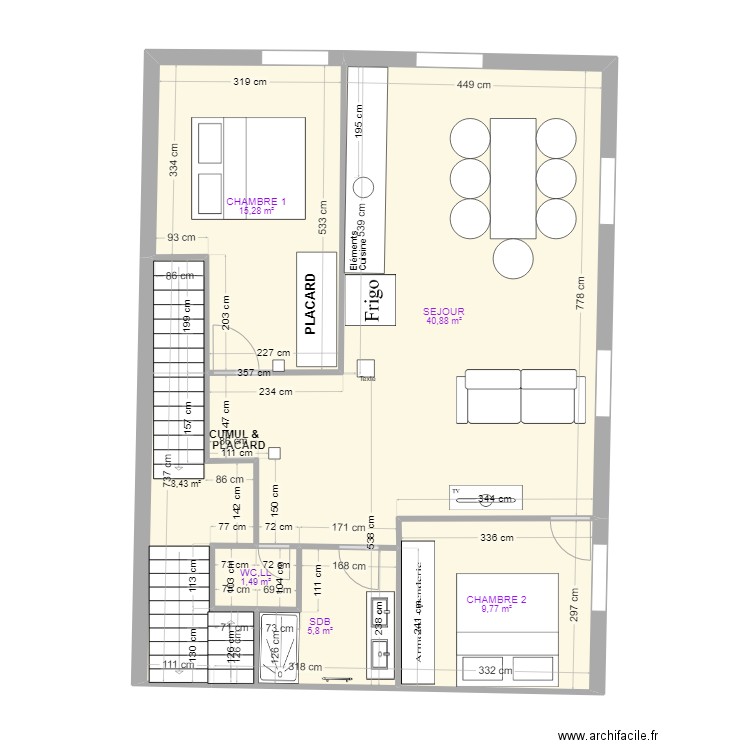 Appartement R+1 V.2. Plan de 6 pièces et 82 m2