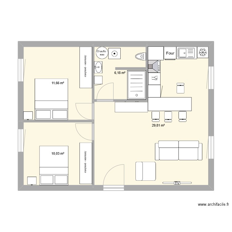 la GF etage 2 deuxieme option 2. Plan de 4 pièces et 58 m2