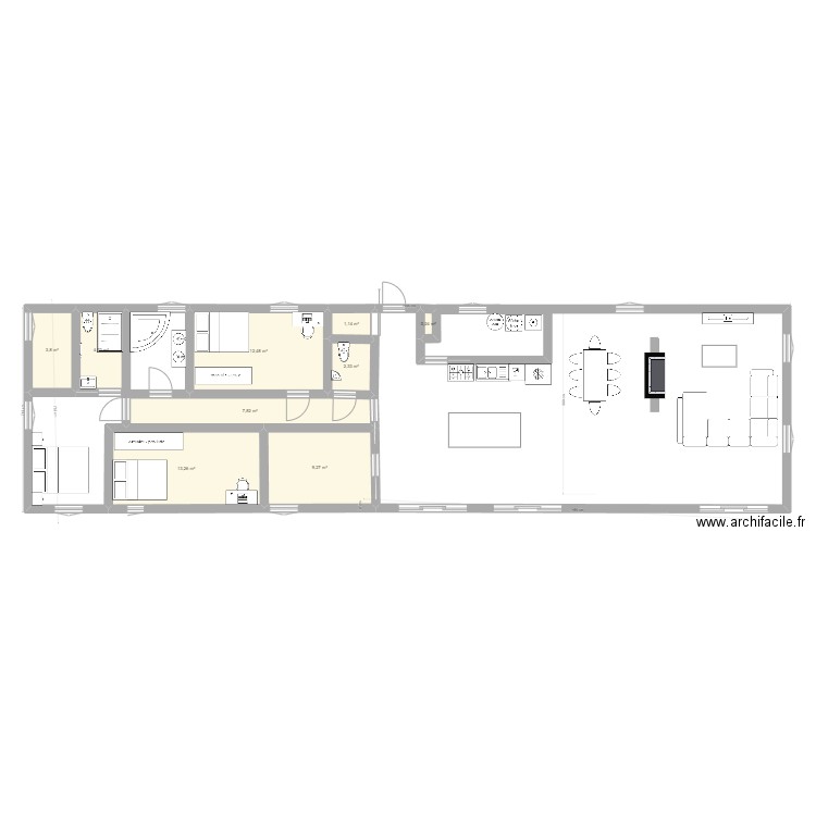 maison 3. Plan de 9 pièces et 54 m2