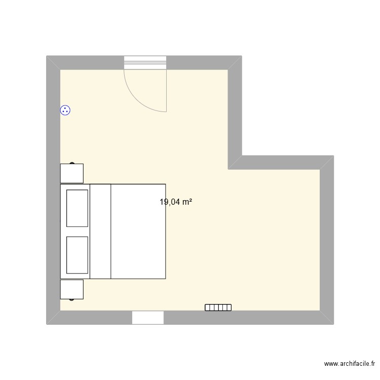 chambre grande. Plan de 1 pièce et 19 m2