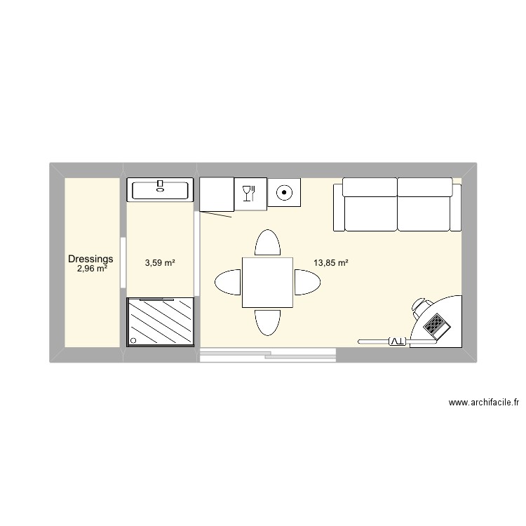 Bungalow . Plan de 3 pièces et 20 m2