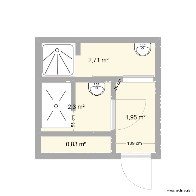 SDB ARIA DROITE 1. Plan de 4 pièces et 8 m2