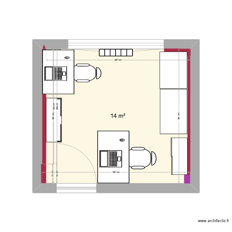 plan atelier V2. Plan de 1 pièce et 14 m2