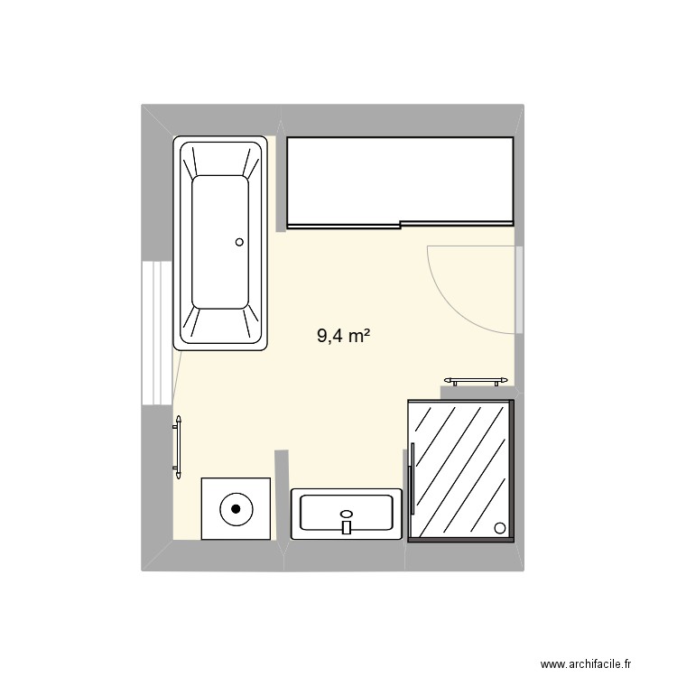 sdb. Plan de 1 pièce et 9 m2