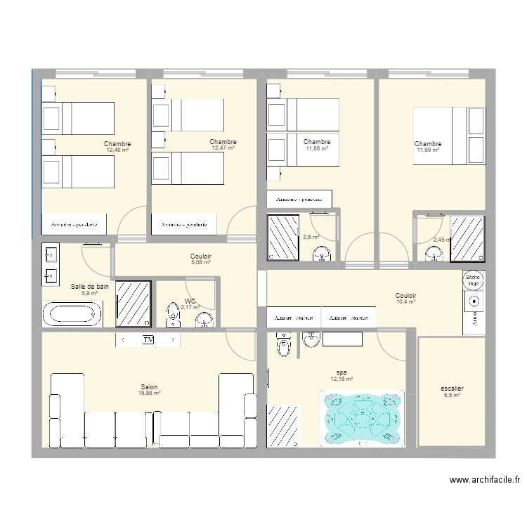 SKI V5. Plan de 33 pièces et 389 m2