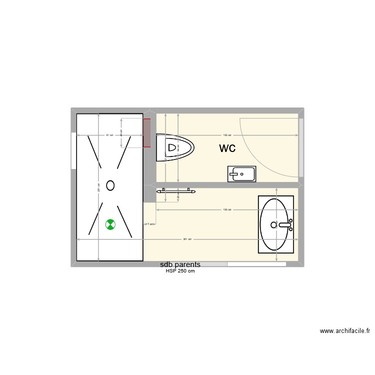 sdb parents. Plan de 2 pièces et 6 m2