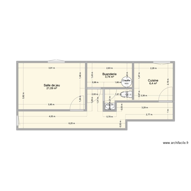 Plan avec travaux (douche). Plan de 3 pièces et 31 m2