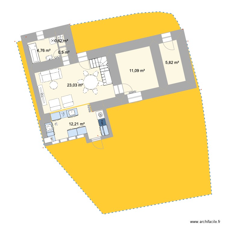 PRIEUX RDC sans agrandissement cuisine 2. Plan de 7 pièces et 58 m2