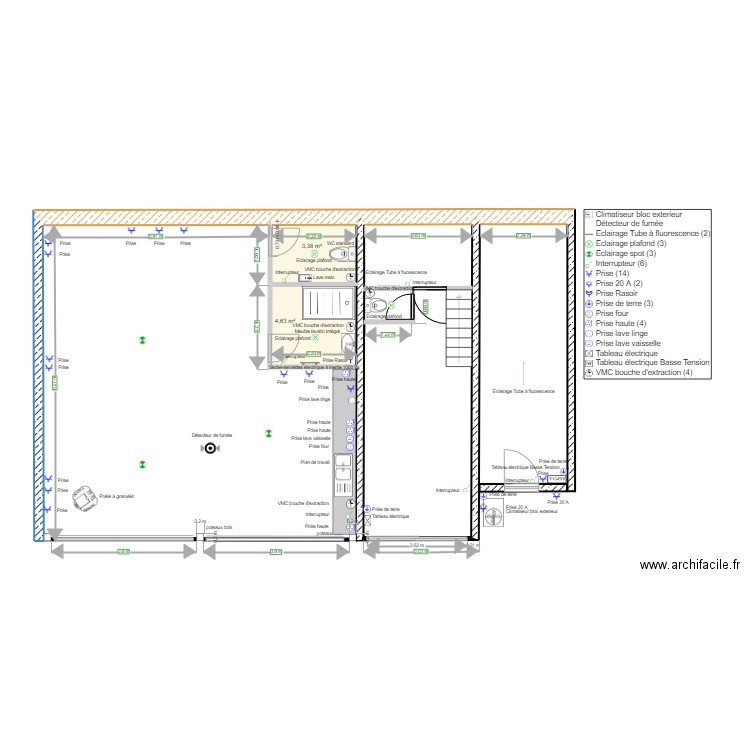 Mdme Peltier. Plan de 2 pièces et 8 m2