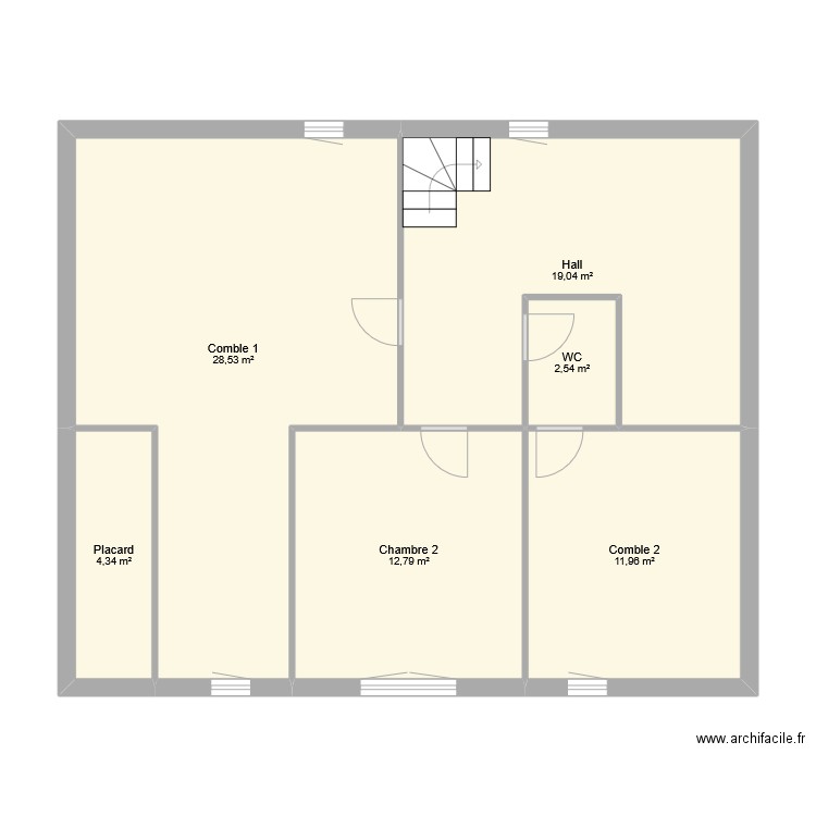 Etage maison Caujac. Plan de 6 pièces et 79 m2