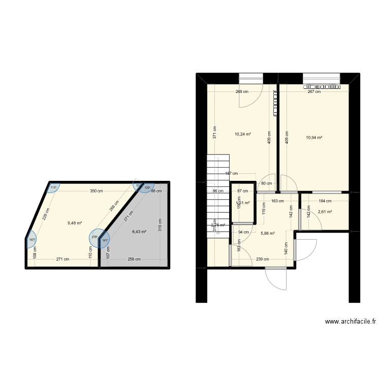 paysan bis existant. Plan de 8 pièces et 50 m2