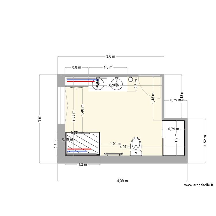 sdb rouillon 2. Plan de 1 pièce et 10 m2