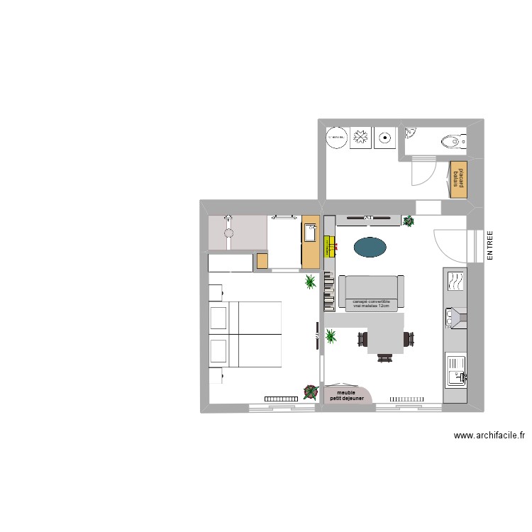 airbnb 3  mini version quasi finie. Plan de 5 pièces et 43 m2