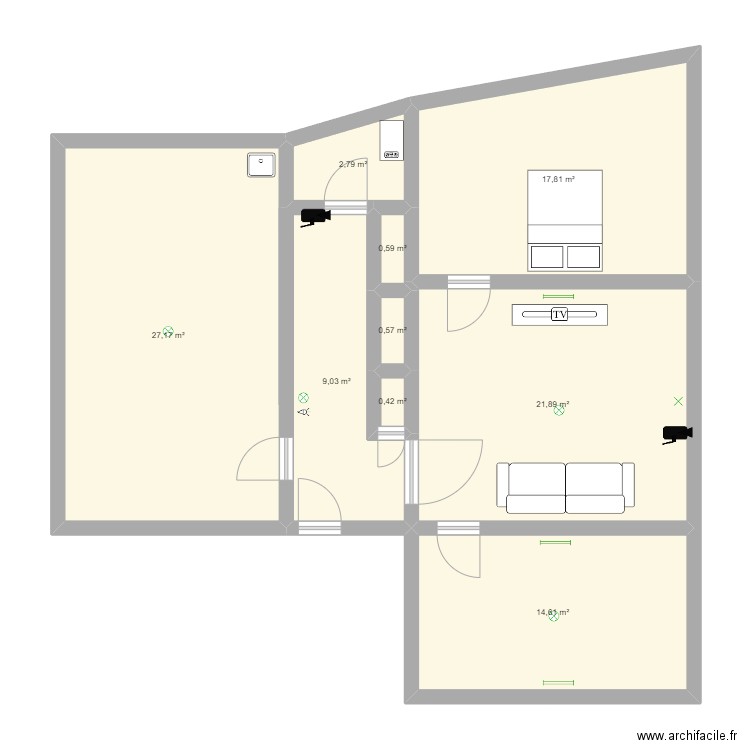 Test. Plan de 9 pièces et 95 m2