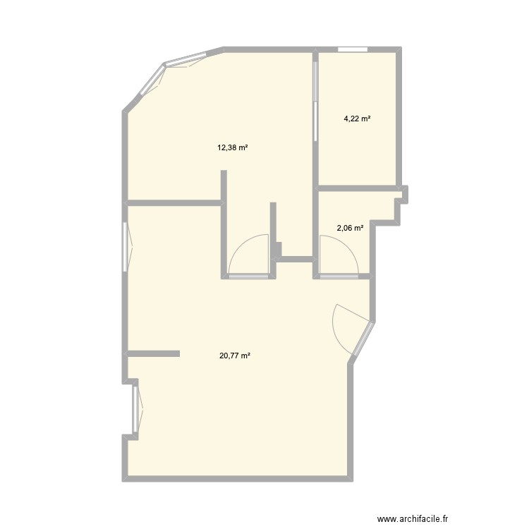 Paris 39m2. Plan de 4 pièces et 39 m2