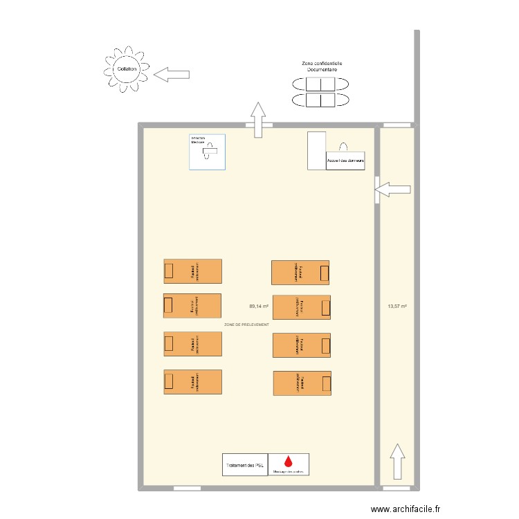 Palais de Justice. Plan de 2 pièces et 103 m2